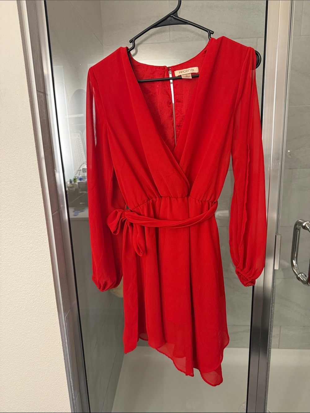 Arden B Red Long-Sleeve Wrap Mini Dress
